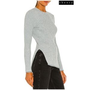 THEORY WOMEN NWT MOULINE RIBBED KNIT L/S VISCOSE EGGSHELL BLUE SWEATER. SIZE M